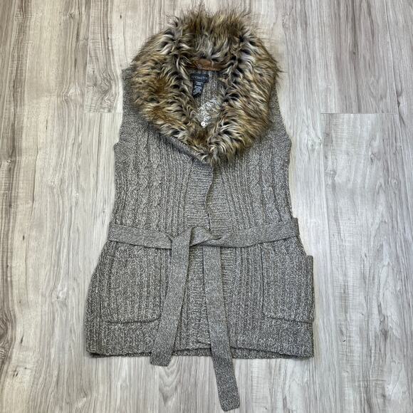 Covington Faux Fur Collar Knit Sweater Vest Womens Size M Gray Marled Sleeveless - Picture 3 of 9